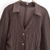 Women's collar long sleeved semi transparent pleated shirt top