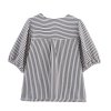 V-neck short sleeved contrasting striped bow decoration T-shirt top for women